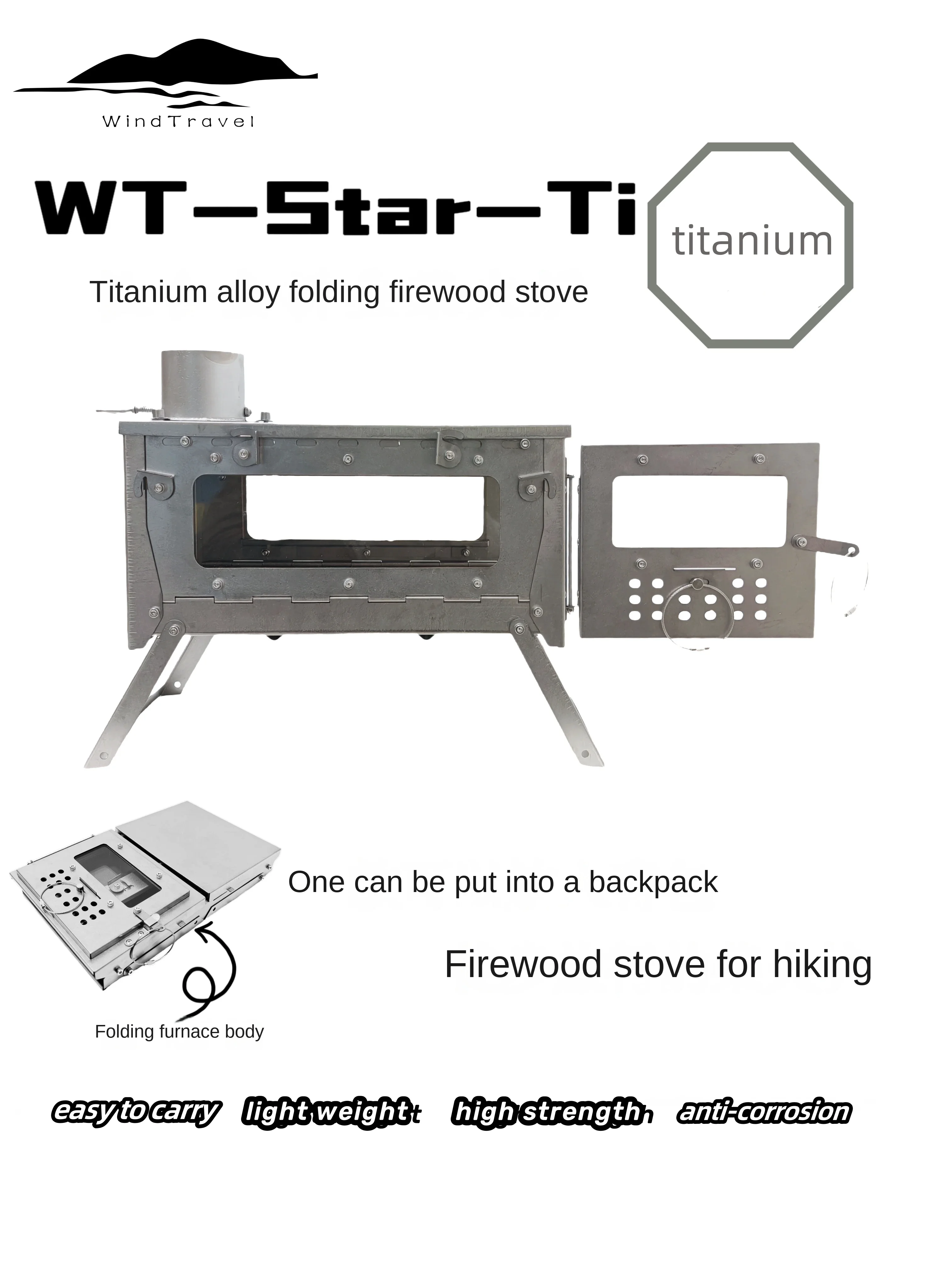 Outdoor Camping Stove Wood - WT Star Ti Titanium Alloy Folding