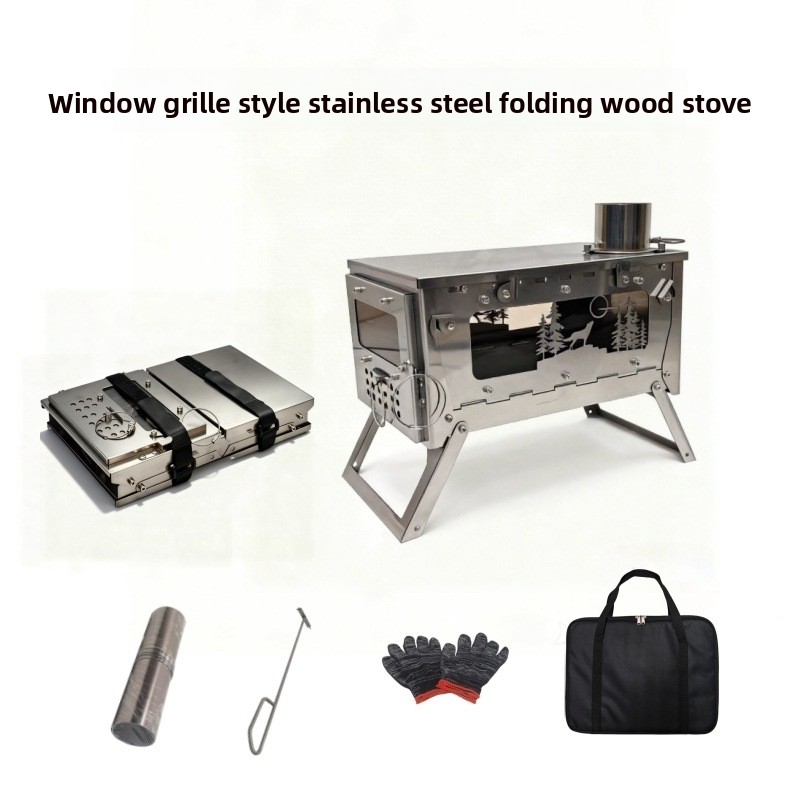 Outdoor Camping Stove Wood - Stainless Steel Foldable Portable Wood Stove