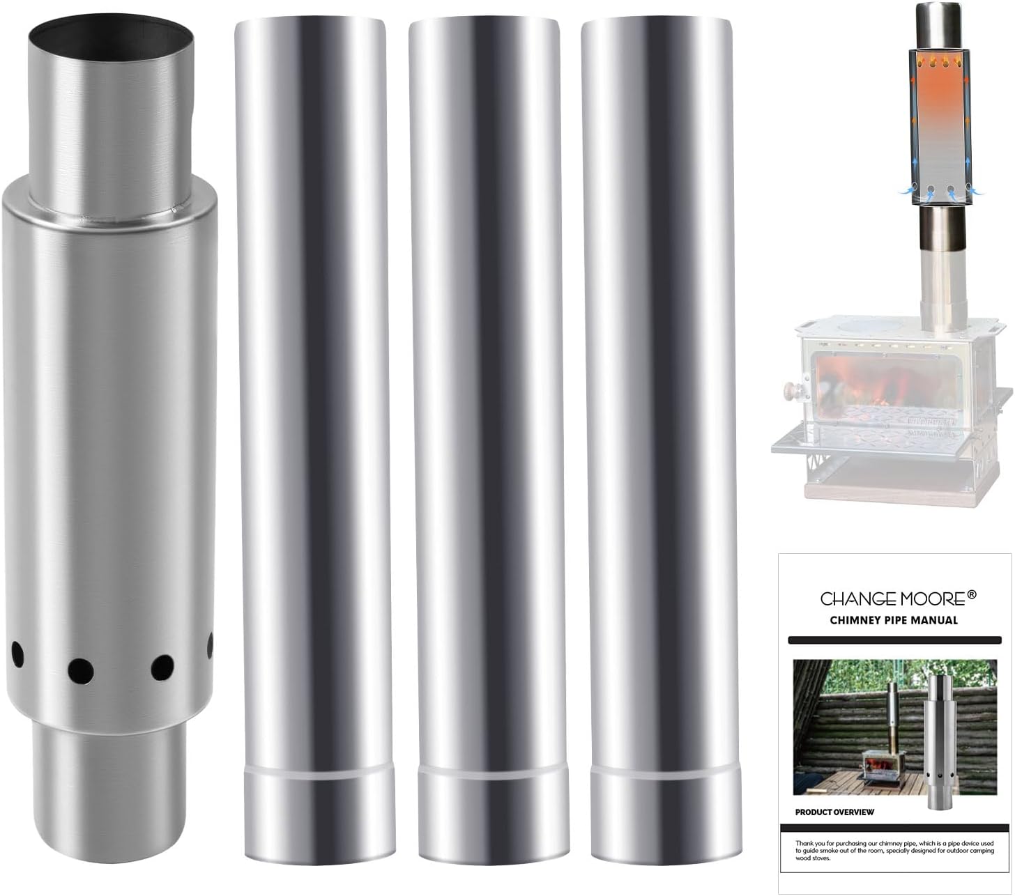 Outdoor Camping Stove Wood - CHANGE MOORE Stainless Steel Tent Stove
