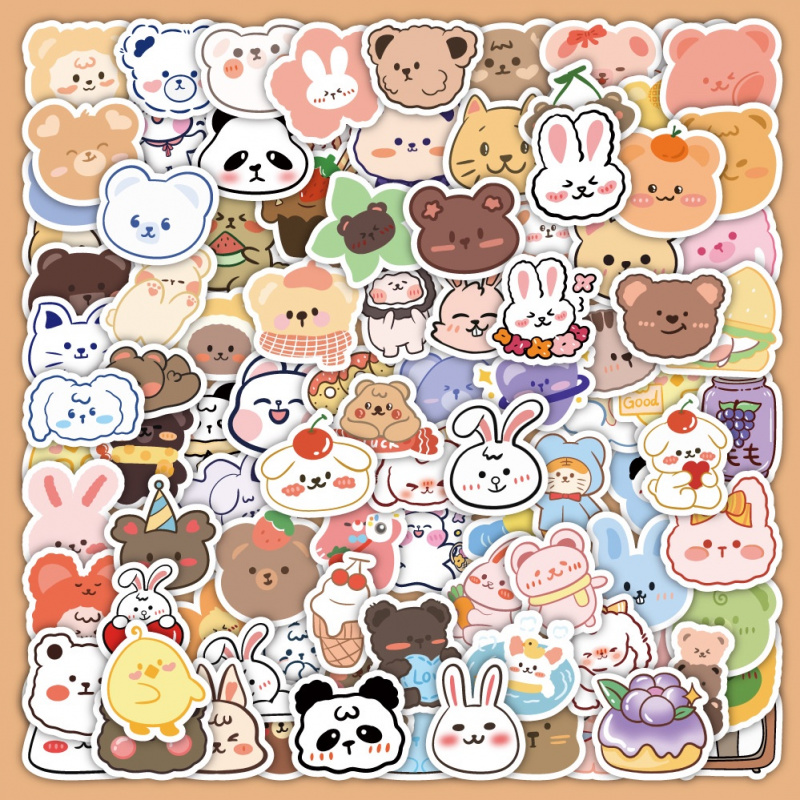 100pcs Cute  Bear Stickers Vin - Bear Canister ulasan dan harga
